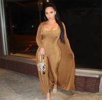 Pure Color Reflective Sexy Backless Casual Jumpsuit  Jacket Set