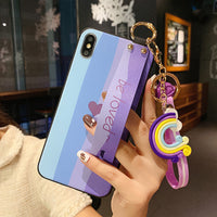 Apple 12 Mobile Phone Case Gradient Color Rainbow Love Wrist Support With Pendant Protective Cover