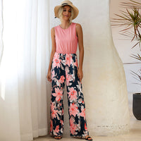 Women's Summer Round Neck Print Vest Fashion Loose Jumpsuit