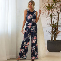Women's Summer Round Neck Print Vest Fashion Loose Jumpsuit