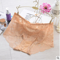 Mid-waist Lace Panties Feminine Transparent Large Size Women's High-waisted Abdomen Seamless Briefs