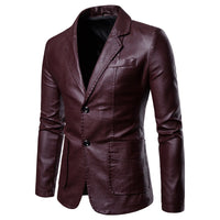 Men's Slim Lapel All-match PU Small Suit Men's Lapel Leather Suit Leather Jacket