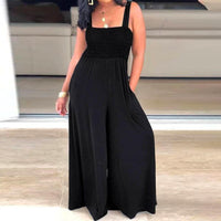 Solid Color Square Collar Loose Sleeveless Wide-leg Jumpsuit