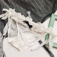 Cute Mesh Lace-up Side-opening Low-waist Lace Bow Women Panties