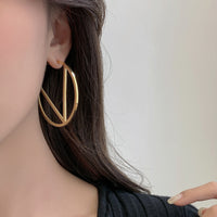 Silver Needle Circle English V Letter Brass Earrings