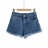 Women's Irregular Frayed Denim Short Low Waist Knitted Denim Hot Pants