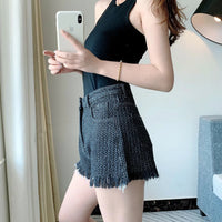 Women's Irregular Frayed Denim Short Low Waist Knitted Denim Hot Pants