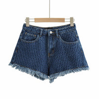 Women's Irregular Frayed Denim Short Low Waist Knitted Denim Hot Pants