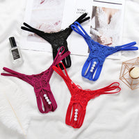 Embroidery Hollow Temptation Pearl Massage  Thong
