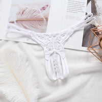 Embroidery Hollow Temptation Pearl Massage  Thong