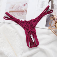 Embroidery Hollow Temptation Pearl Massage  Thong