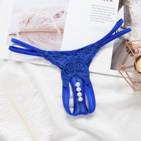 Embroidery Hollow Temptation Pearl Massage  Thong