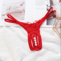Embroidery Hollow Temptation Pearl Massage  Thong