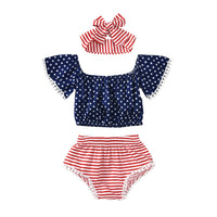 Three-piece Print Blouse, Shorts And Headband