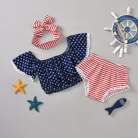 Three-piece Print Blouse, Shorts And Headband