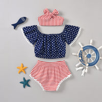 Three-piece Print Blouse, Shorts And Headband