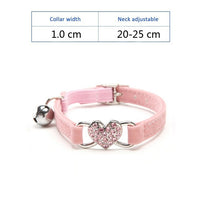 Pet Puppy Cat Collar Water Diamond Love Half Fold Plush Fabric Bell Elastic Collar