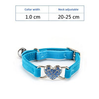 Pet Puppy Cat Collar Water Diamond Love Half Fold Plush Fabric Bell Elastic Collar
