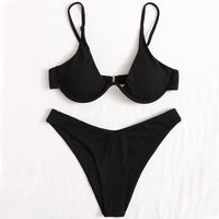 AliExpress Independent Station Cross-border European And American Solid Color Sexy Split Bikini Swimsuit Women