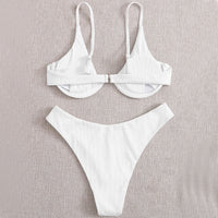 AliExpress Independent Station Cross-border European And American Solid Color Sexy Split Bikini Swimsuit Women