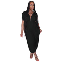 Women's Solid Color Waist Deep V Loose Jumpsuit