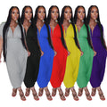 Women's Solid Color Waist Deep V Loose Jumpsuit