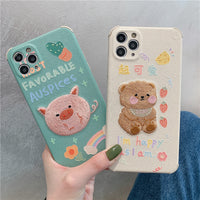 Compatible with Apple , Cute Cartoon Mobile Phone Case Exquisite Embroidery Mobile Phone Case Protective Cover Lens Protection
