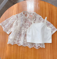 Kaka Family Korean Summer Girls'' Lace Half Sleeve Princess Sunscreen Top  Vest Sunscreen Suit