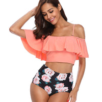 European And American Ruffled Multicolor Printed Bikini