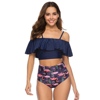 European And American Ruffled Multicolor Printed Bikini