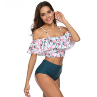 European And American Ruffled Multicolor Printed Bikini