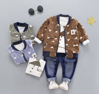 Three-piece Jacket, Long-sleeved Trousers, Cartoon House Print