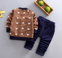 Three-piece Jacket, Long-sleeved Trousers, Cartoon House Print