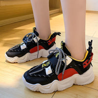 Thick-soled Color-blocking Mesh Sports Student Single Shoes Women