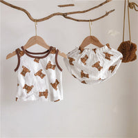 Baby Suit Summer Clothes Soft Cotton Yarn Cartoon Bear Sleeveless Bloomers Suit