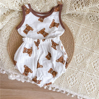 Baby Suit Summer Clothes Soft Cotton Yarn Cartoon Bear Sleeveless Bloomers Suit