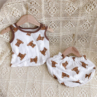 Baby Suit Summer Clothes Soft Cotton Yarn Cartoon Bear Sleeveless Bloomers Suit