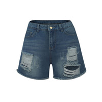 High Waist Ripped Washed Denim Shorts