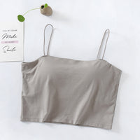 Thin Shoulder Straps Exposed Umbilical With Chest Pad Short Vest Bottoming Tube Top