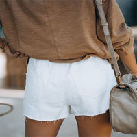 Women's Lace Up Elastic Casual Wear Ripped Denim Shorts