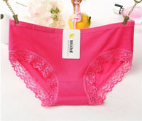 Pure Color Lace Edge Bamboo Charcoal Comfortable Women's Underpants