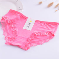 Pure Color Lace Edge Bamboo Charcoal Comfortable Women's Underpants