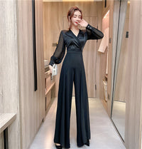 Chiffon Stitching Fashion Long Wide-leg Jumpsuit Women