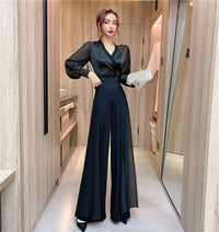 Chiffon Stitching Fashion Long Wide-leg Jumpsuit Women