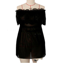 Black Lace Semi-permeable Large Size Fat Woman Off-the-shoulder Nightdress