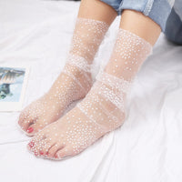 Summer Polka Dots Tulle Socks Women Breathable Transparent