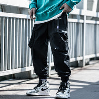 Loose Large Pockets Color Matching Pants Waist Belt Drawstring Pants