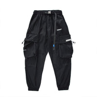 Loose Large Pockets Color Matching Pants Waist Belt Drawstring Pants
