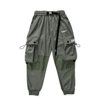 Loose Large Pockets Color Matching Pants Waist Belt Drawstring Pants