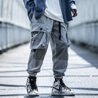 Loose Large Pockets Color Matching Pants Waist Belt Drawstring Pants